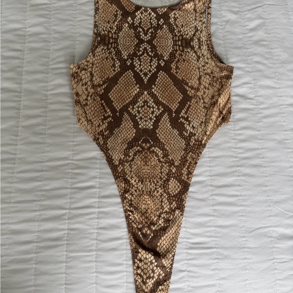 Bershka Beige and Brown Snakeskin Bodysuit